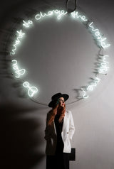 Do You Want To Change The World With Me. Neon Installation at Sloane Square, Kensington and Chelsea Art week