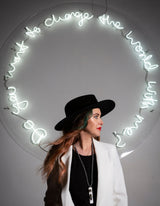Do You Want To Change The World With Me. Neon Installation at Sloane Square, Kensington and Chelsea Art week