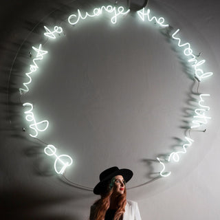Do You Want To Change The World With Me. Neon Installation at Sloane Square, Kensington and Chelsea Art week